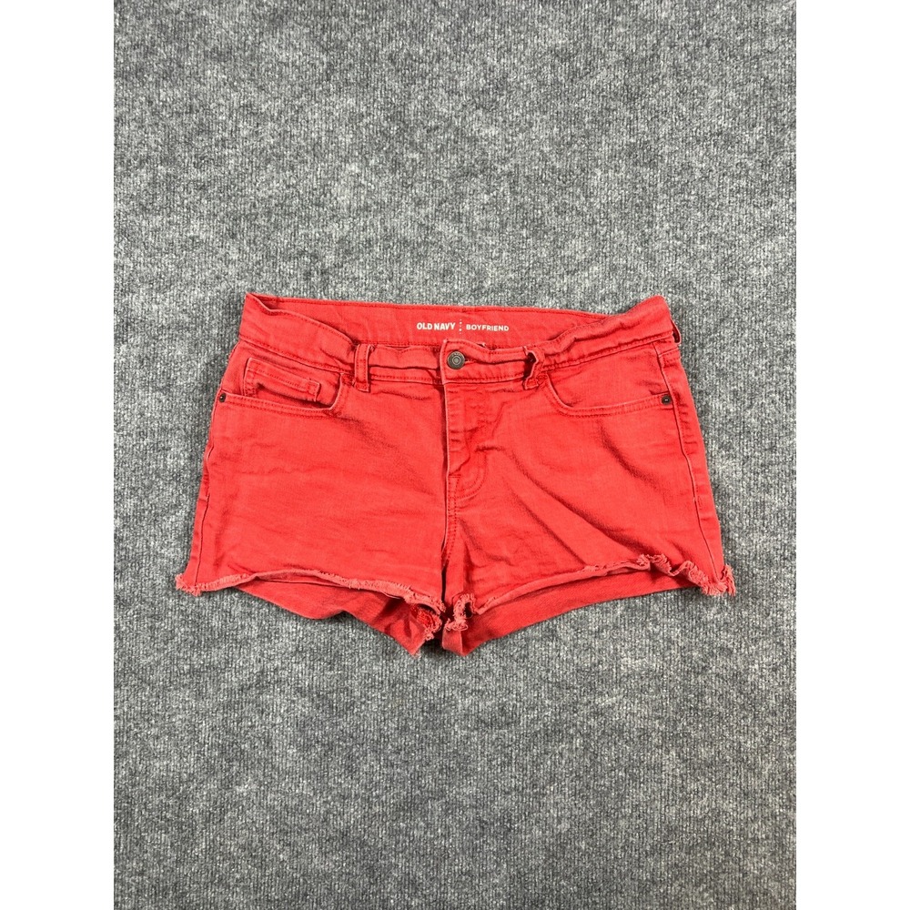 Old Navy Boyfriend Cut Off Denim Shorts Womens 10 Vibrant Red Stretch Frayed Hem